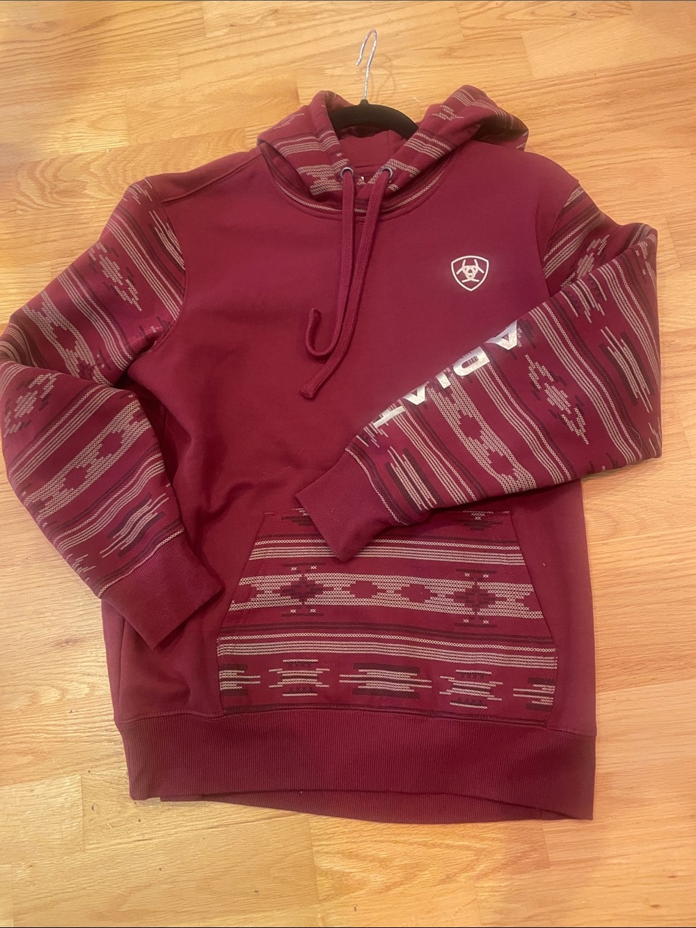Ariat Maroon Hooded Sweatshirt with Aztec Accent Panels